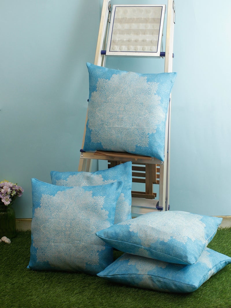 Turquoise Blue Ethnic Motifs Cushion Covers Set of 5